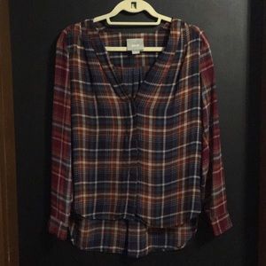 Maeve Semi Sheer Plaid Blouse Size Small